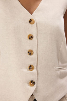 TRENDYOLMILLA Beyaz Oversize V Yaka Keten Gorunumlu Oversize Yelek TWOSS25YE00085 фото 4
