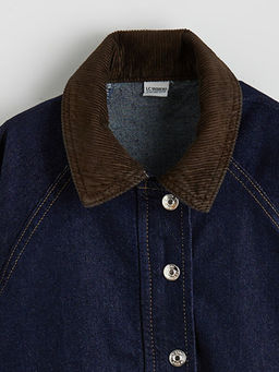 Fitilli Kadife Yaka K?z ?ocuk Jean Ceket