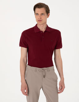 Bordo Slim Fit %100 Pamuk Polo Yaka Basic Ti__rt