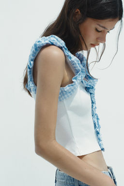 GINGHAM RIBBED TOP - Zara фото 2