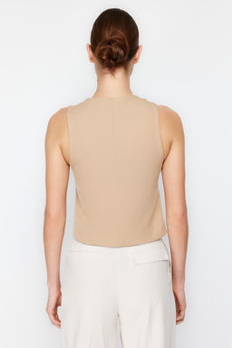 Vizon Fitted Dugmeli Crop Dokuma Yelek TWOSS21YE0009