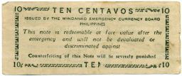 Банкнота 10 сентаво 1943 года Филиппины (Минданао, Администрация США)