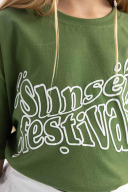 Футболка с короткими рукавами и принтом для девочек Relax Fit - Defacto фото 5