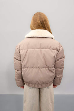 Пуховое пальто с воротником из искусственного меха для девочек, ветрозащитное пальто на молнии - Defacto фото 5