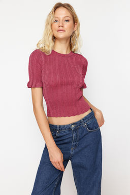 Ac?k Sar? Simli Kol Detayl? T-Shirt Gorunumlu Ince Triko Bluz TWOSS24KZ00029 - Trendyolmilla фото 13