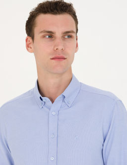 A__k Mavi Slim Fit Uzun Kollu G_mlek