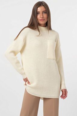 Туника вязаная теплая с шерстью молочная