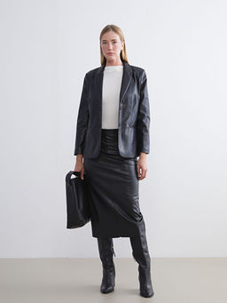 Kad?n Deri G?r?n?ml? Blazer Ceket