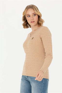 Женский базовый свитер песочного цвета с v-образным вырезом Неожиданная скидка в корзине - U.s. polo assn фото 3