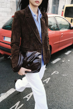 DOUBLE-BREASTED 100% LEATHER SUEDE BLAZER