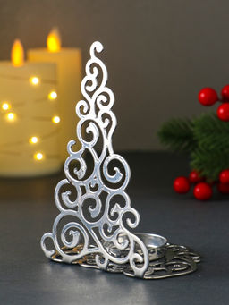 Подсвечник на 1 свечу Ёлка новогодняя нарядная, металл под хром, 10?7.5?13.5 см
