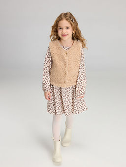 Desenli K?z ?ocuk Elbise ve Yelek