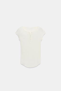 CAMISETA BOTONES CON LINO / Crudo - Zara фото 5