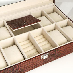 Шкатулка кожзам под часы 8 отделений и бижутерию Рептилия кофейная матовая 9,5х33х20 см - Simaland фото 4