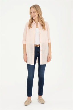 Женская рубашка лососевого цвета с длинным рукавом - U.s. polo assn фото 4