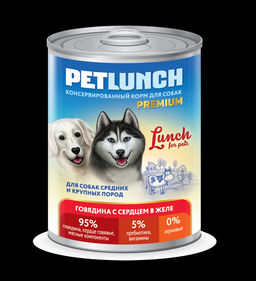 Petlunch конс. д/соб. Говядина с сердцем в желе 850 г. 1/6