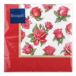 Салфетки бумажные "Bouquet" 33х33см, 3-х слойные, 20 штук в упаковке, 100% целлюлоза, "Скатерть с красными розами" (Россия)