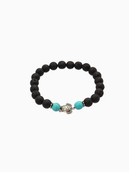 Браслет «Черепашка», длина 18 см, камень пирит, лава, чёрный, бирюзовый