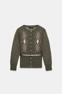DIAMOND KNIT CARDIGAN WITH BELT - Zara фото 2