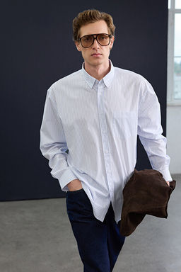 Trendyol Studio Collection Ekru _izgili Oversize Fit Erkek G_mlek TMNAW26GO00013 - Trendyolmilla фото 2
