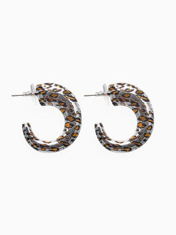 Серьги пластик Леопард, цвет серебро