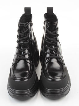 01-F591-1 BLACK Ботинки демисезонные женские (натуральная кожа, искусственная кожа)