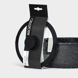 Крышка Magistro, d=18 см, со сливом, с силиконовым ободком и ручкой, жаропрочное стекло