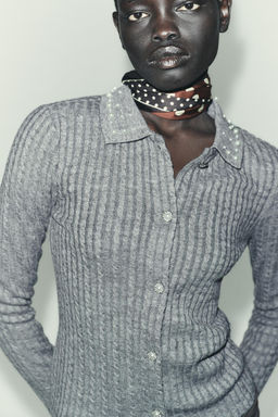 JEWEL COLLAR CUT-OUT CARDIGAN - Zara фото 3