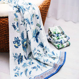 "Япония-2033" Полотенце махровое 34х78см, плотность 300гр/м2, 100% хлопок, "Гжель", синий, Bolangde (Китай)