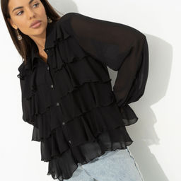 Блуза с объемным декором Гипнотический стиль (черная) - Charutti фото 2