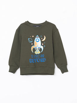 Bisiklet Yaka Bask?l? Erkek Bebek Sweatshirt