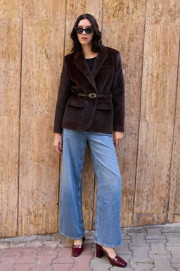 Kahverengi Kemerli T_yl_ Ka_e Regular/Normal Kal_p Blazer Blazer Ceket TWOAW26BC00041 - Trendyolmilla фото 10
