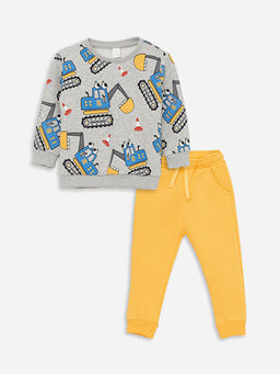 Bisiklet Yaka Uzun Kollu Bask?l? Erkek Bebek Sweatshirt ve E?ofman Alt 2li Tak?m