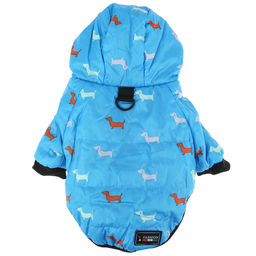 Пэт тойс (Pet toys) Одежда для собаки Куртка с капюшоном, с метал. кольцом, с принтом, на кнопках, р-р L, длина спинки 27см/обхват груди 38см/обхват шеи 32см, цвет-голубой, плащевка/синтепон/флис (100% полиэстер) (Китай) - Домашняя мода фото 5