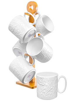 Набор кружек 6 пр. 380 мл 12*8,5*37,5 см "Полевые цветы" на бамбуковой подставке