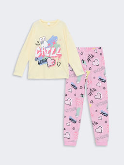 Bisiklet Yaka Bask?l? Uzun Kollu K?z ?ocuk Pijama Tak?m?