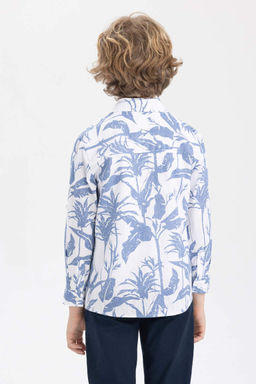 Льняная рубашка с длинным рукавом с рисунком для мальчика - Defacto фото 6