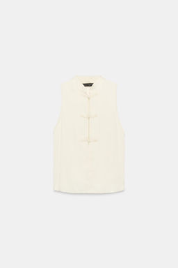 TOP SATINADO ALAMARES / Blanco roto