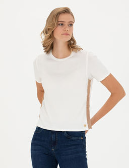 Ekru Slim Fit Bisiklet Yaka Triko Ti__rt