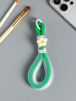 Цена за 2 шт. Брелок на карабине "Цветок. Шнур-сетка" двойной шнур 0,7 см бело-зелёный 14,5х2х1,7 см