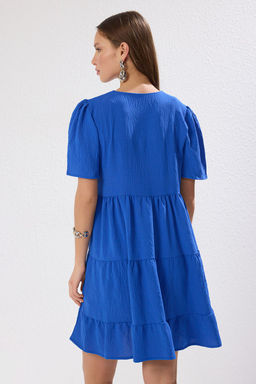 Indigo Genis Kesim V Yaka Mini Dokuma Elbise TWOSS20EL0400