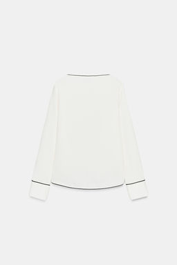 CONTRAST CREPE BLOUSE WITH PIPING