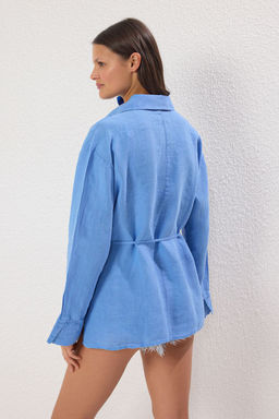 TRENDYOLMILLA Mercan Dokuma %100 Keten Baglamal? Plaj Gomlek TBESS25GO00015  фото 18