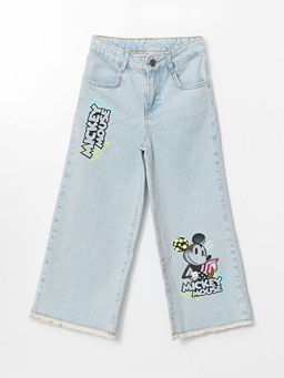 Beli Ayarlanabilir Lastikli Mickey Mouse Bask?l? K?z ?ocuk Jean Pantolon