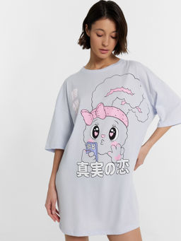 Туника женская домашняя голубая с принтом