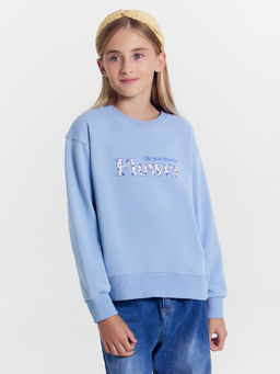 Свитшот для девочек в пыльно-голубом цвете с печатью