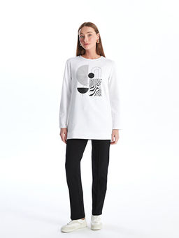 Bisiklet Yaka Bask?l? Kad?n Sweatshirt Tunik