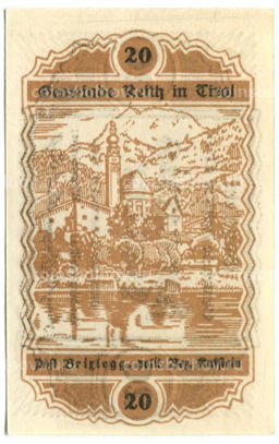 Банкнота 20 геллеров 1920 года Австрия Райт (нотгельд)