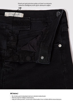 Lilyana Adaptive Puslu Gri Jean Pantolon - Mavi фото 2