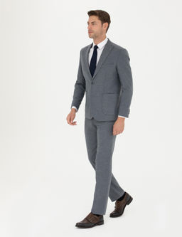 Koyu Mavi Slim Fit _izgili Tak_m Elbise